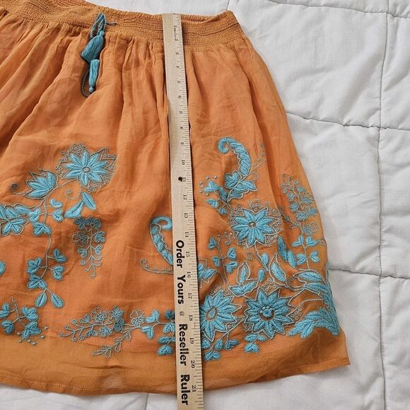 Sundance Skirt Medium Coral Orange Silk Embroidered Floral Tassels Mini Boho - Picture 9 of 9